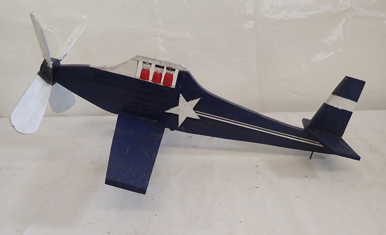Wooden Airplane Whirly Gig: Approx 20 1/2" wide, 25 1/2" long , and 9 3/4" tall. No in house shipping !