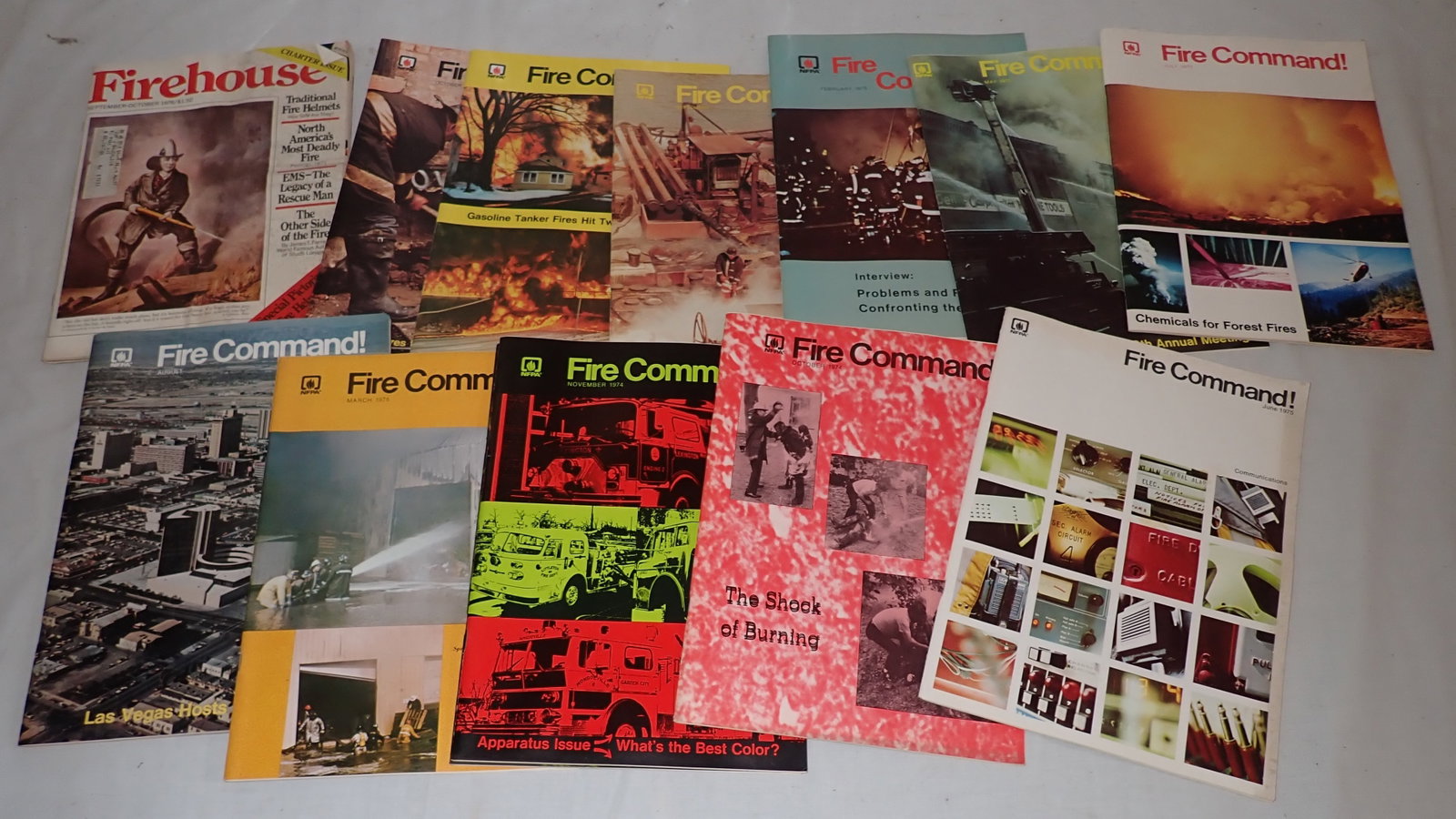 (12) 1975 Fire Command Magazines: Also included is a Firehouse magazine. Shipping available