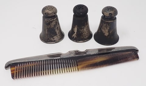 Sterling Silver Salt Pepper Shakers & Comb