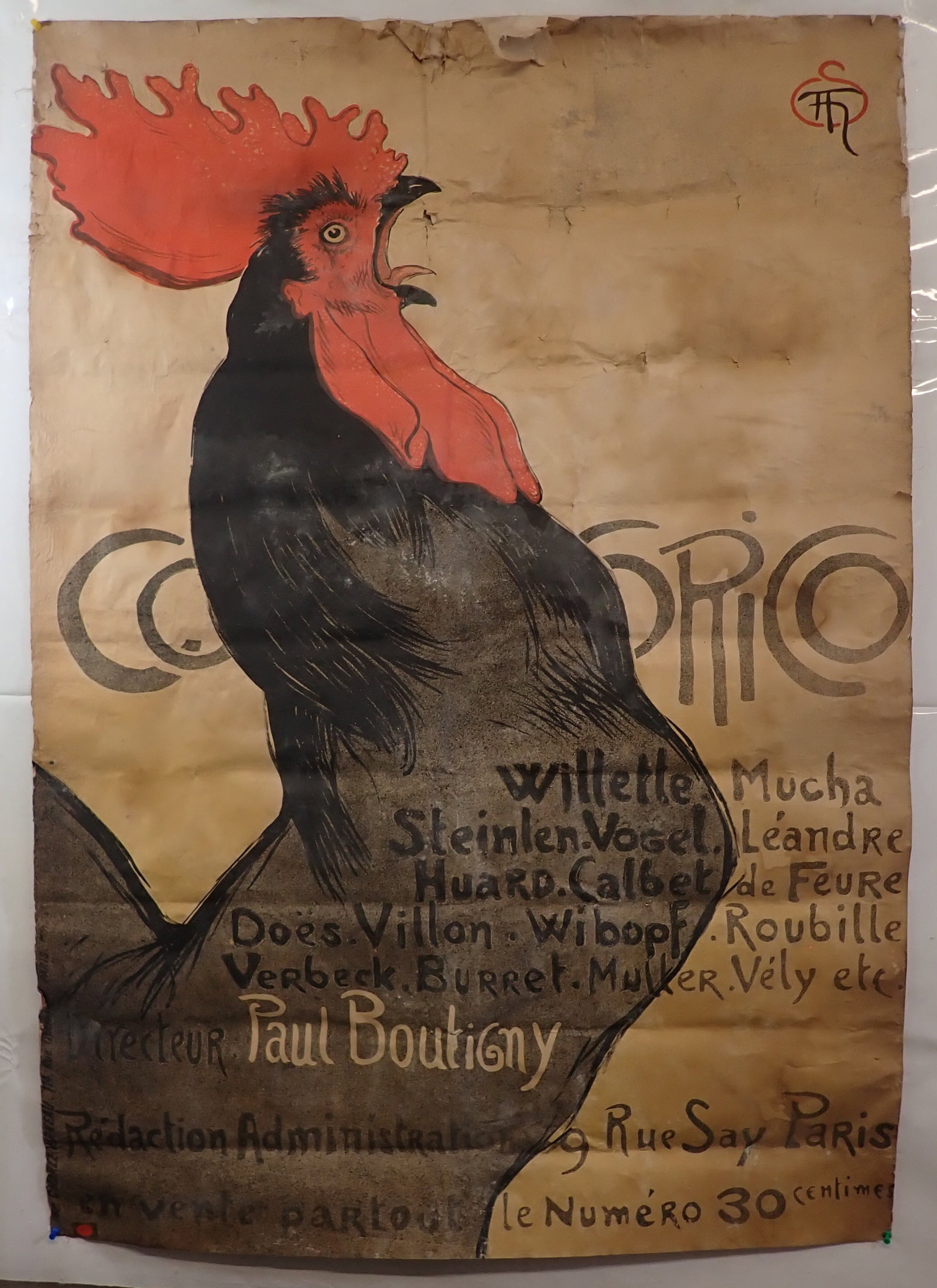Charle Verneau Theophile-Alexander Cocorico Poster: Cocorico Poster - Approx 37 1/4" x 52 1/2". Paper applied to cloth. Shipping available