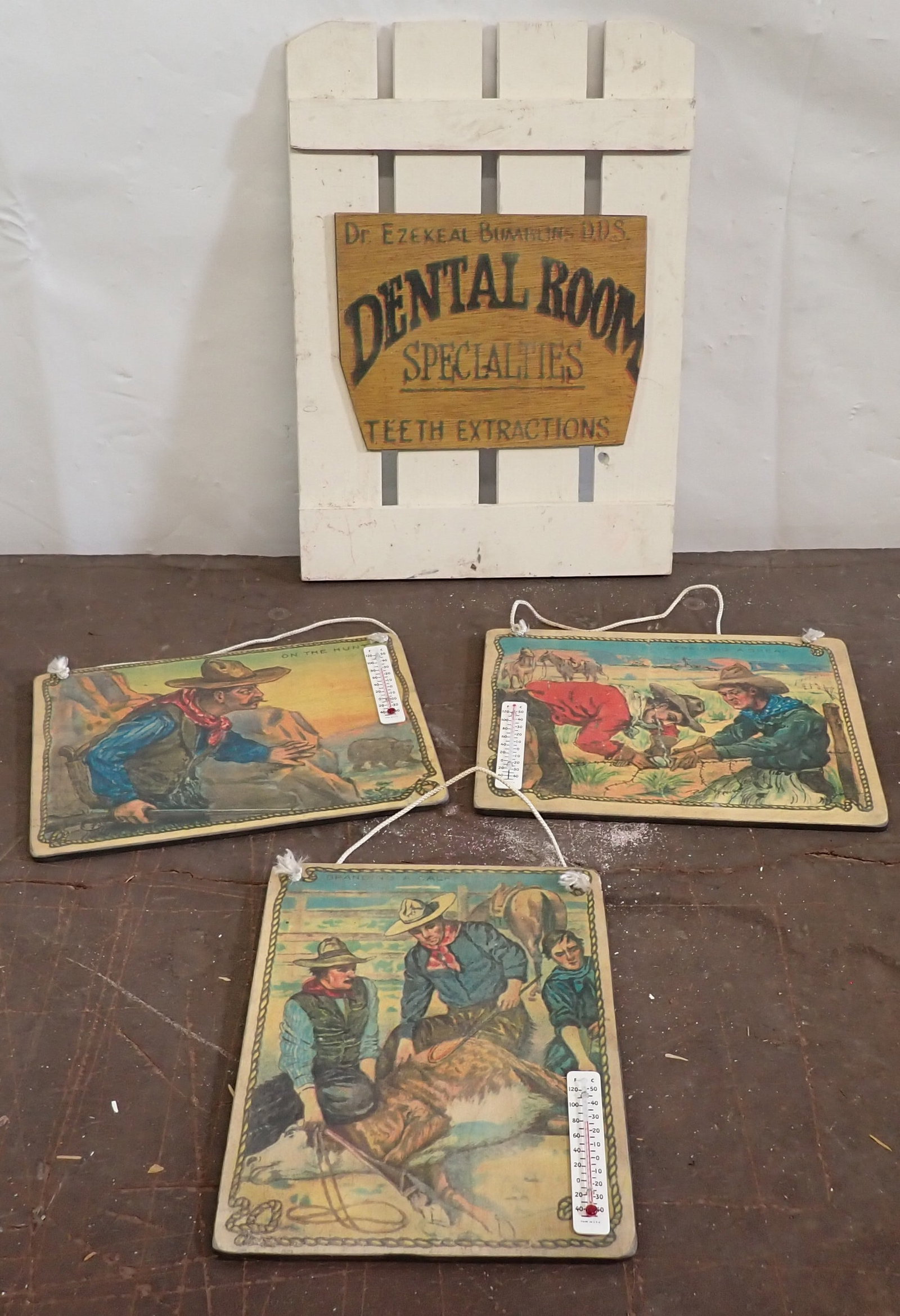 Dental Room Sign & Cowboy Thermometers: Thermometers are apprx 7 1/2" x 9 1/2". Shipping available