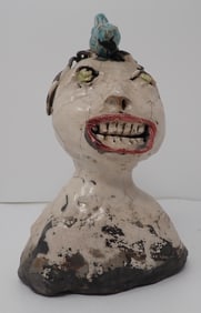Grotesque Face Sculpture w/ Bird