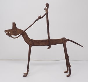 Wrought Iron Man on Horse Sculpture