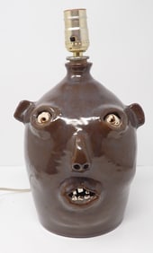 Jeff Standridge 1999 Redware Face Jug Lamp