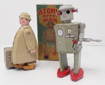 Atomic Robot Man & China Guy w/ Suitcase Windup Tins