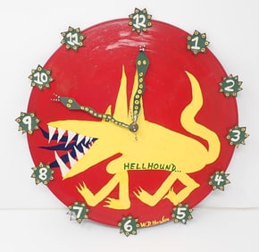 W.D. Harden Hellhound Outsider Art Record Clock