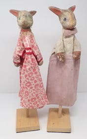 2 Rabbit Paper Mache Puppets