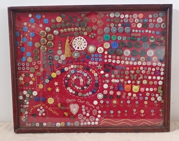 Framed Buttons Collage on Quilt
