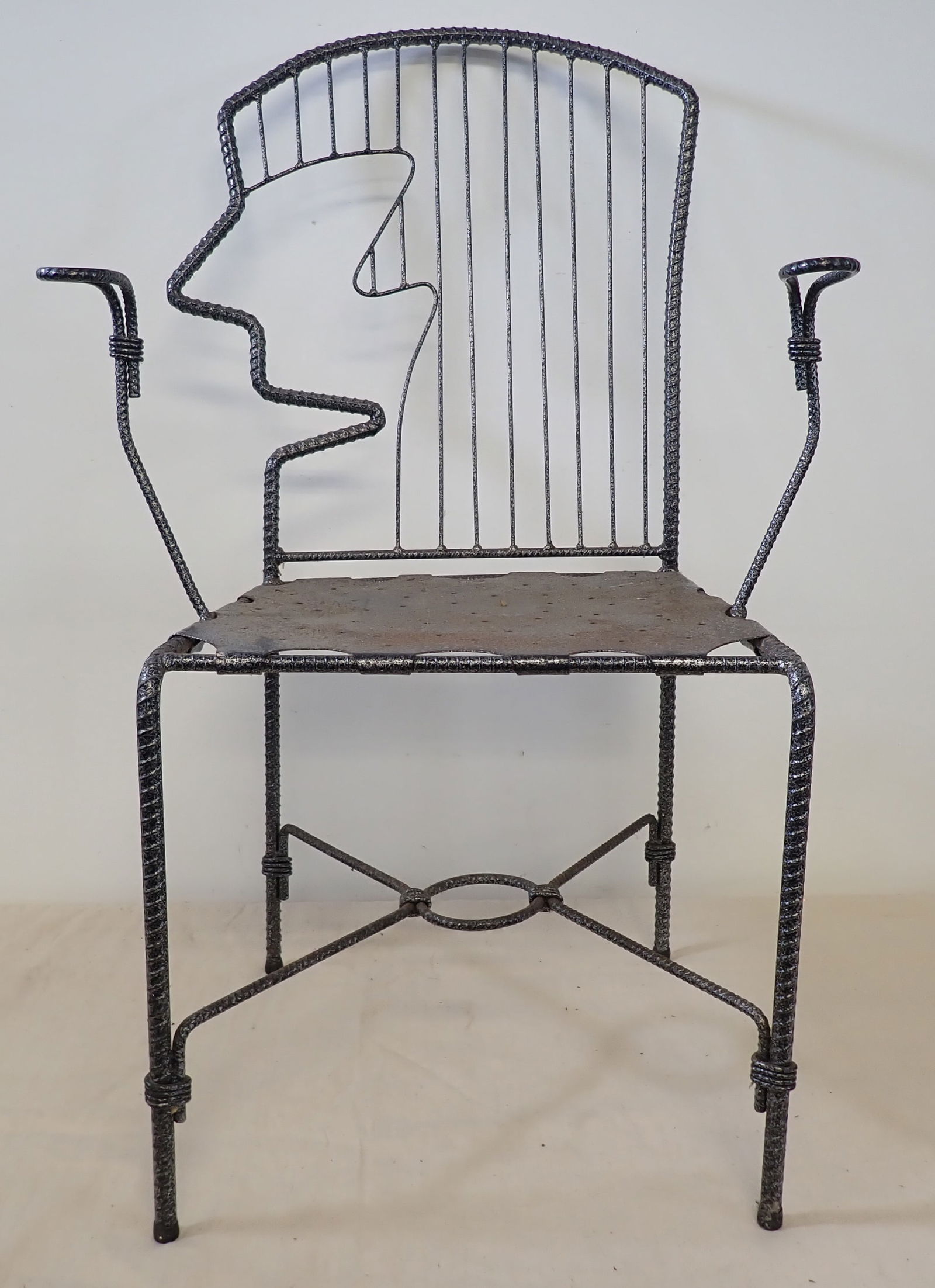Abstract Rebar Chair: Approx 24" wide, 18" to seat, 15 1/4" deep, 38 3/4" tall. No in house shipping !