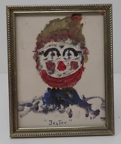 Jester Oil on Board Painting