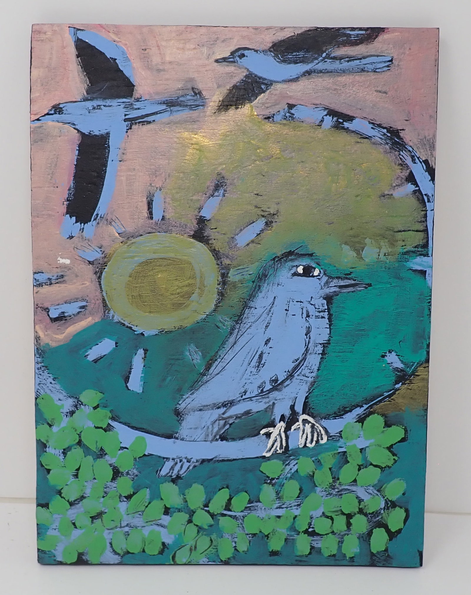 2024 T-Marie Nolan Bird Circle Outsider Art: Acrylic on Wood. Approx 8" x 11". Shipping available