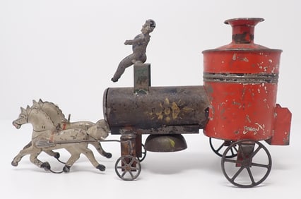 Horse Drawn Tin Litho Fire Pumper Wagon