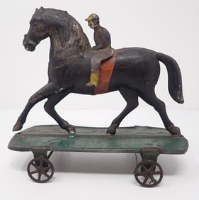 Tin Horse and Jockey Tin Pull Toy