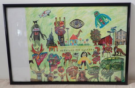 Outsider Art Milford NJ Mixed Media Collage: Dion Hitchings art - Approx 23 1/2" x 35". Shipping available thru UPS Store 5528. Email store5528@theupsstore.com to get a shipping quote BEFORE bidding.
