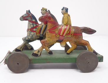 Horses w/ Riders Tin Litho Penny Pulltoy