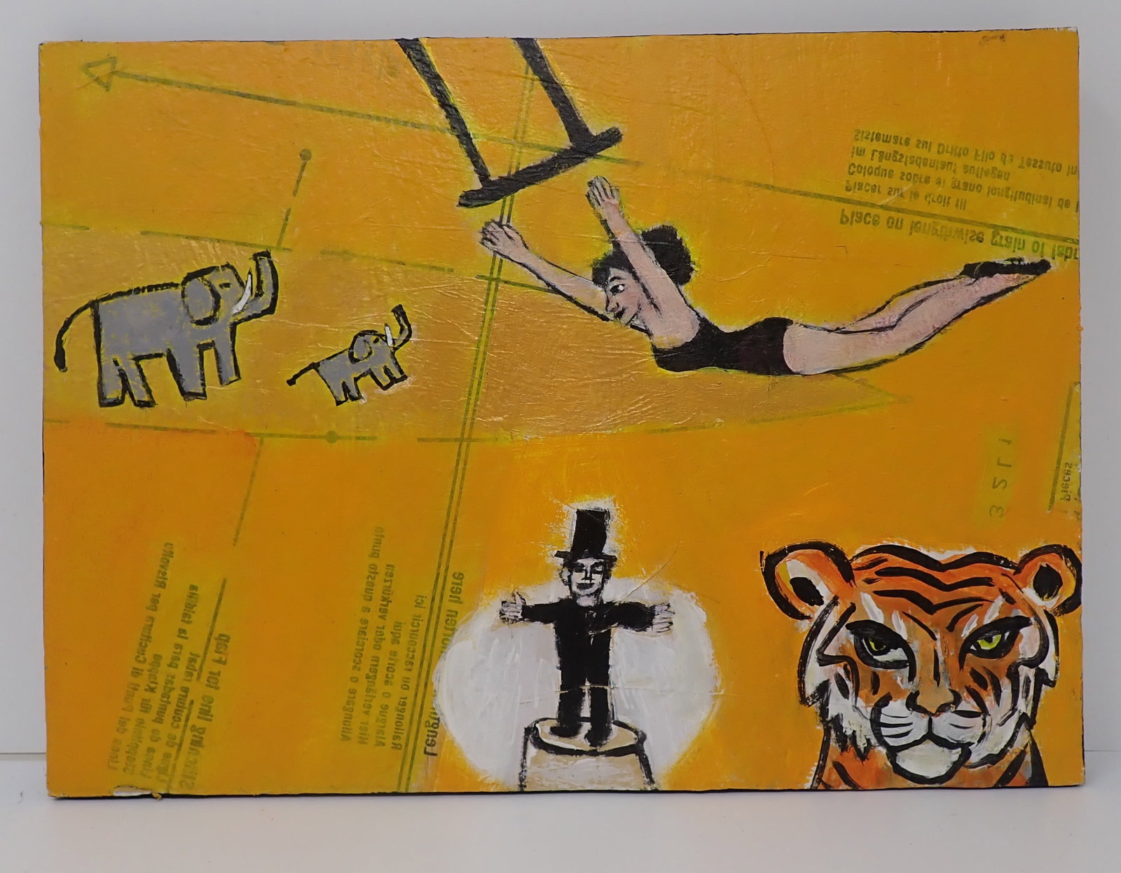 T-Marie Nolan Circus Mixed Media Collage: Apprx 8" x 11" and on board. . Shipping available.