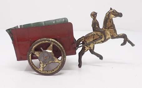 Horse & Rider w/ Cart Tin Penny Toy