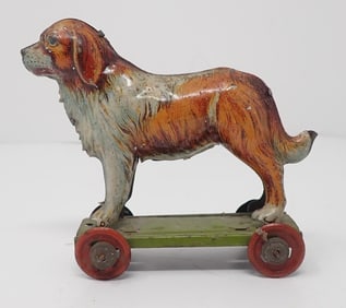 Tin Litho Dog Penny Pull Toy