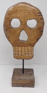 Wooden Skull Sculpture: Approx 8 1/4" x 18". Shipping available