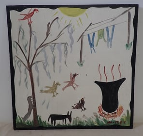 Mose Ernest Tolliver Folk Art Painting on Board