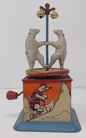 French Tin Dancing Polar Bears Crank Toy