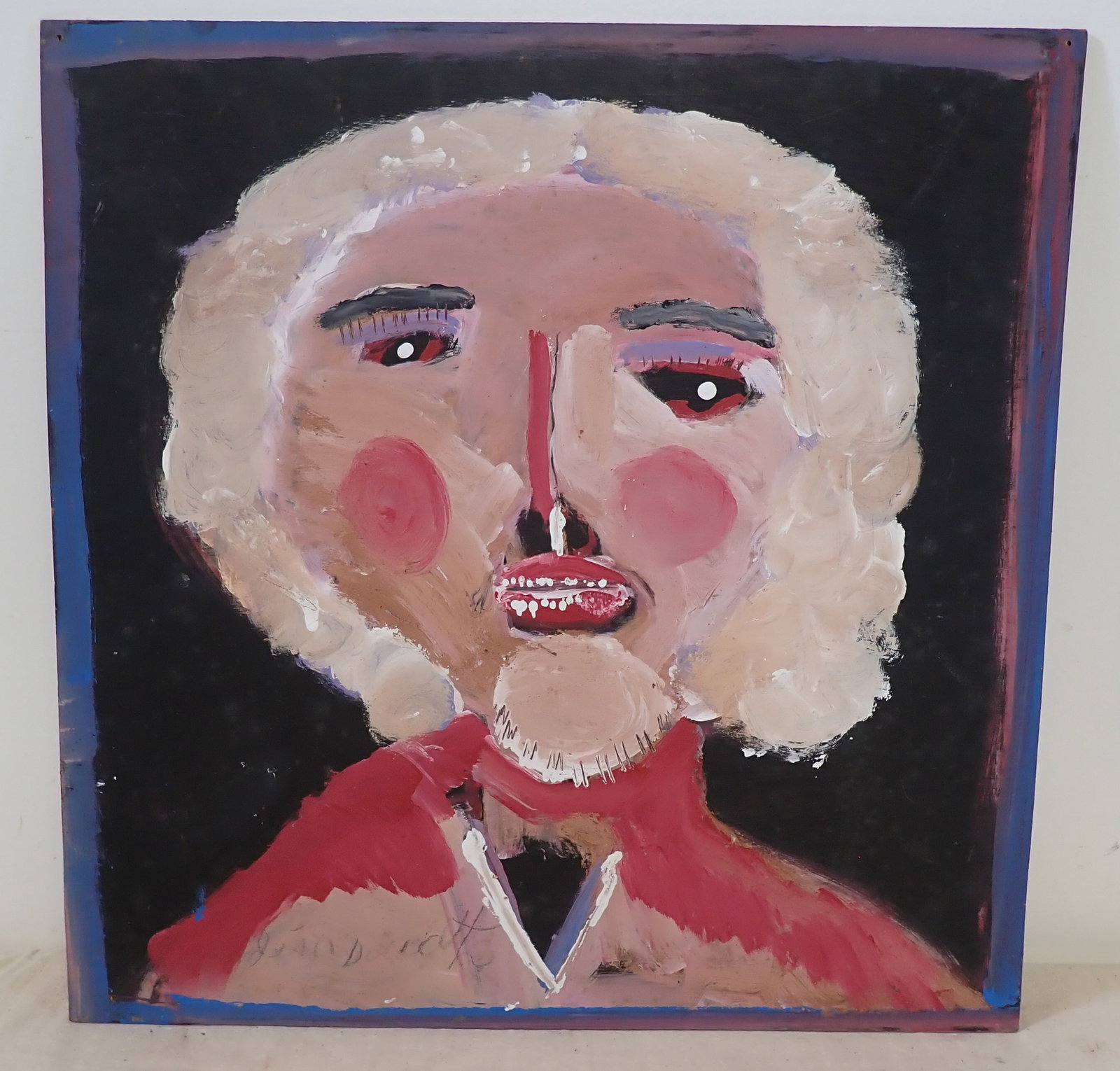 Jimmie Lee Sudduth Outsider Art Portrait: Acrylic on panel - Apprx 23 7/8" x 24". Shipping available ($30 handling charge, plus postage)