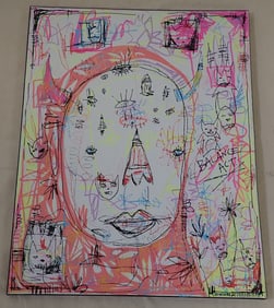 Outsider Art Oil on Canvas Painting Signed
