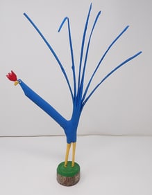 Minnie Adkins Rooster Wood Sculpture