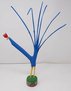 Minnie Adkins Rooster Wood Sculpture: Apprx 16 5/8" tall. Shipping available.
