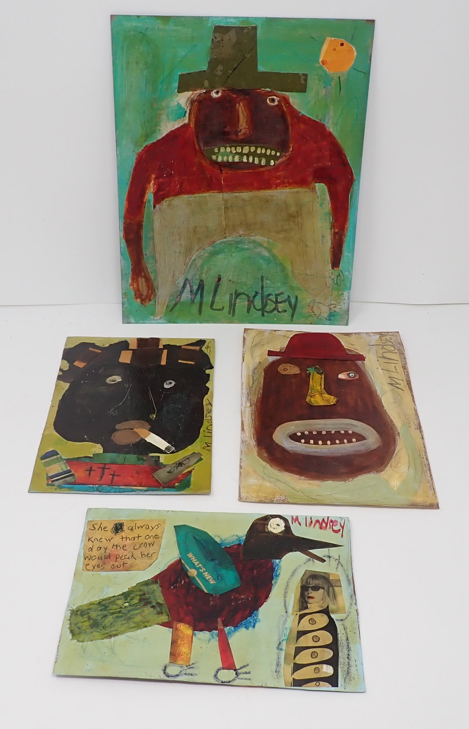 Misty Linsey Mixed Media Outsider Art: Largest is approx 8" x 10". Shipping available