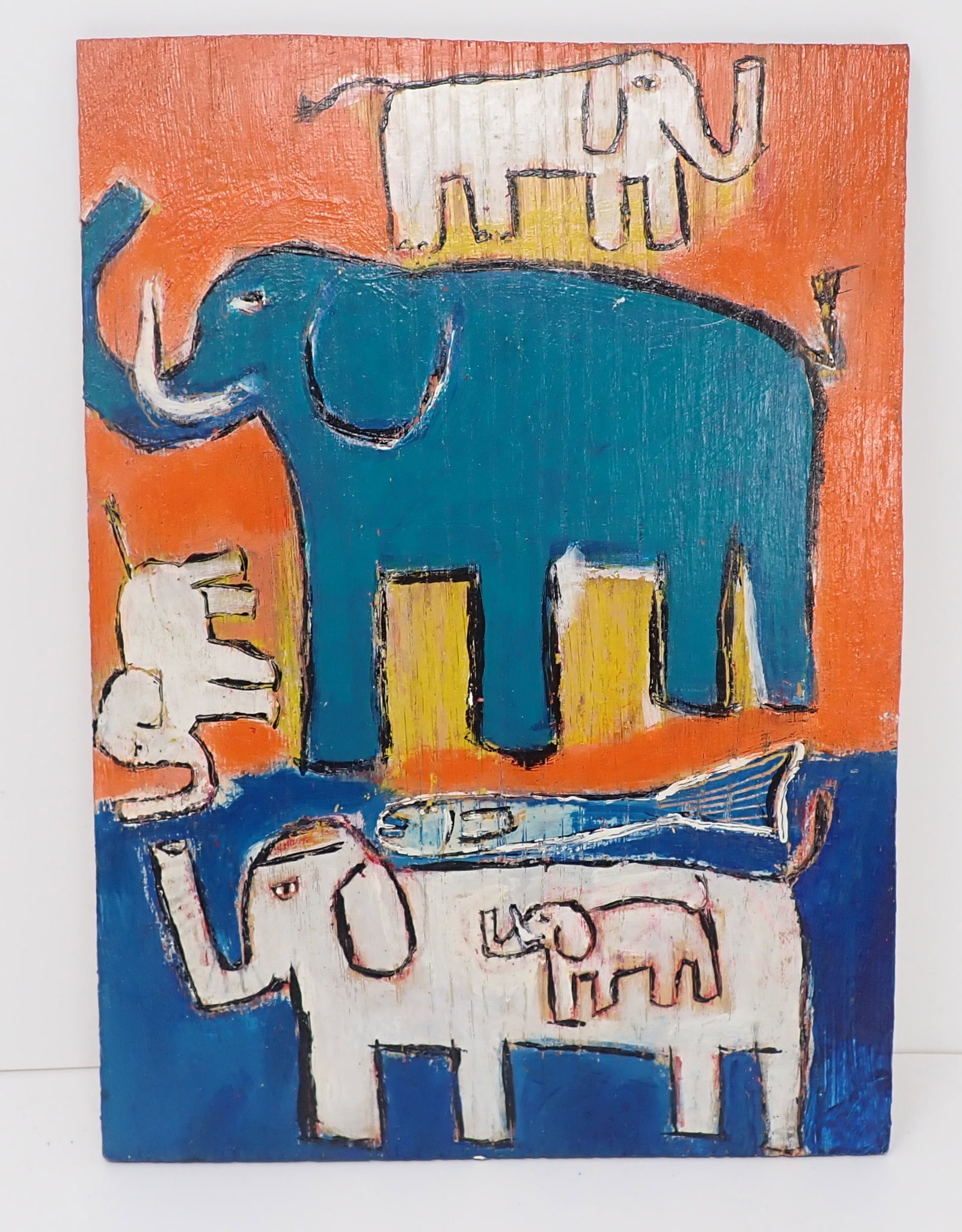T-Marie Nolan Elephants Acrylic on Board: Apprx 8" x 11". Shipping available