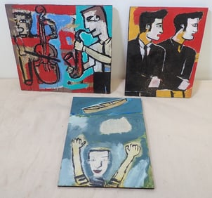 3 T-Marie Nolan Outsider Acrylic on Board Paintings