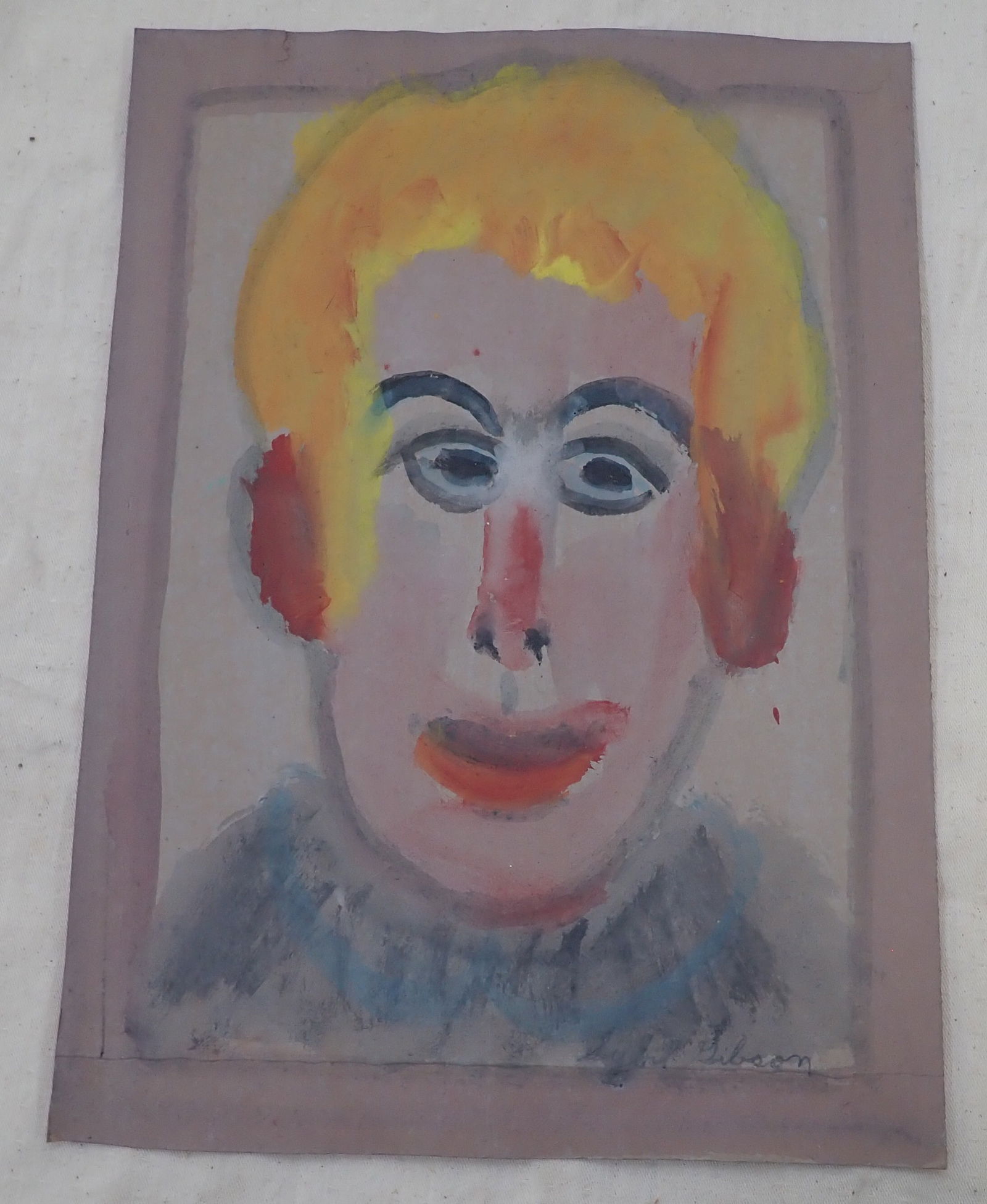 Sybil Gibson Outsider Art Watercolor: Apprx 12" x 16 1/2". Shipping available