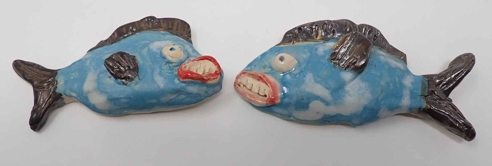 Grotesque Face Pottery Fish Signed (1 of 3)