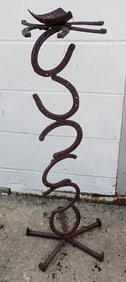 Horseshoe & Railroad Spike Candle Holder