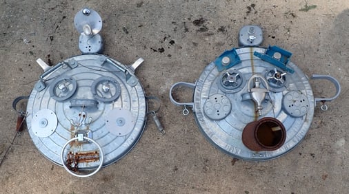 Outsider Art Trash Can Lid Sculptures