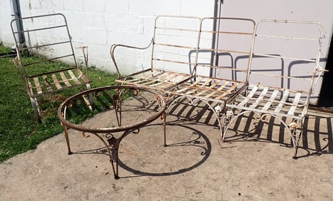 3pc Iron Settee Arm Chair & Table
