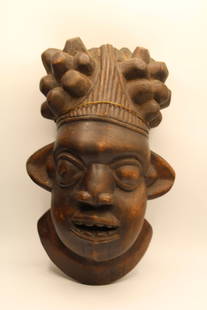 Bamum Cameroon Carved Wood Mask: Approx 10" x 15 1/2". Shipping available