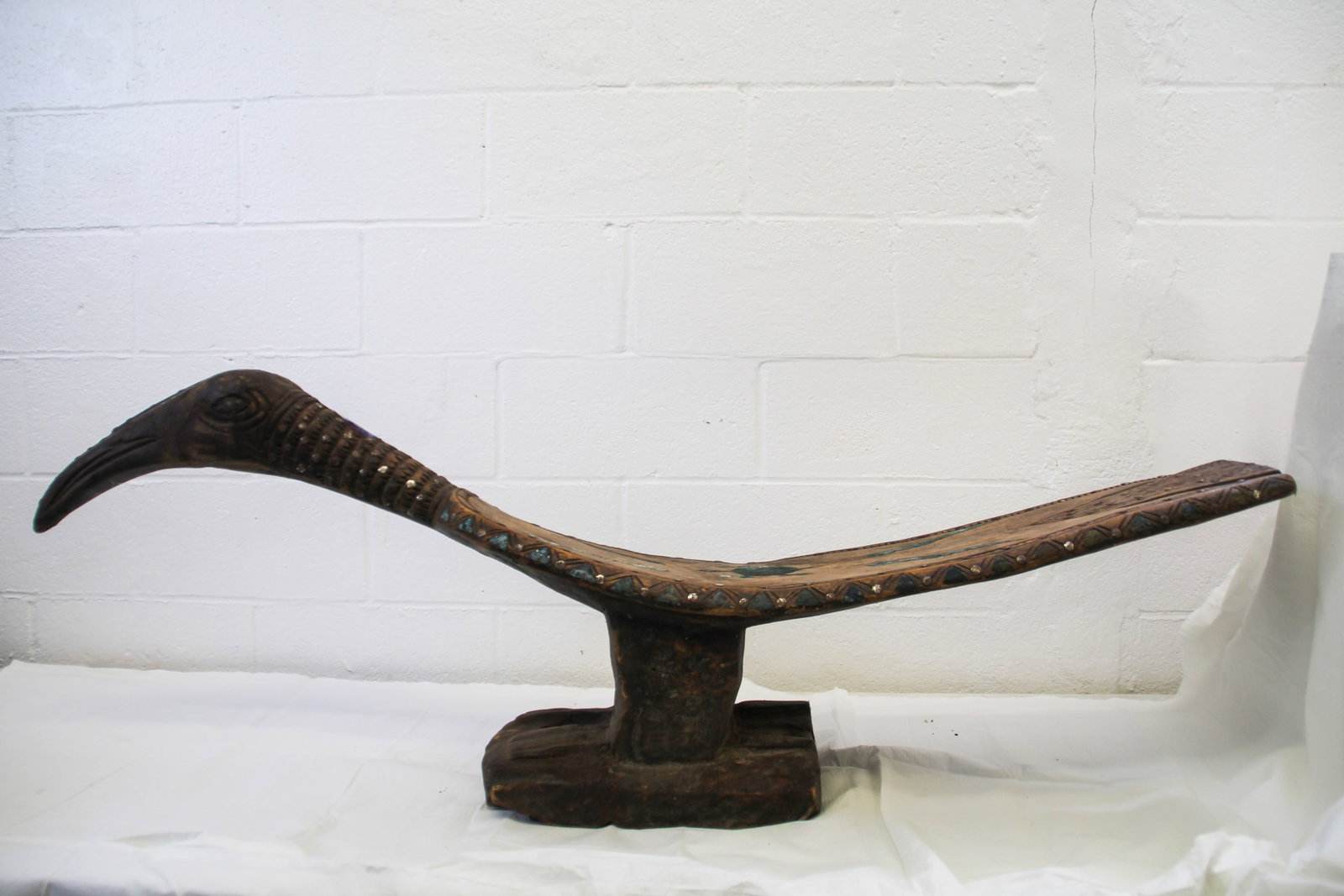 Ceremonial African Bird Chair: Approx 10" x 59 1/2" x 20 3/4" tall. No in house shipping !