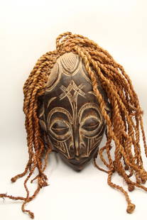 Chokwe Guro Wood Carved Mask: Approx 8 1/4" x 13 5/8". Shipping available
