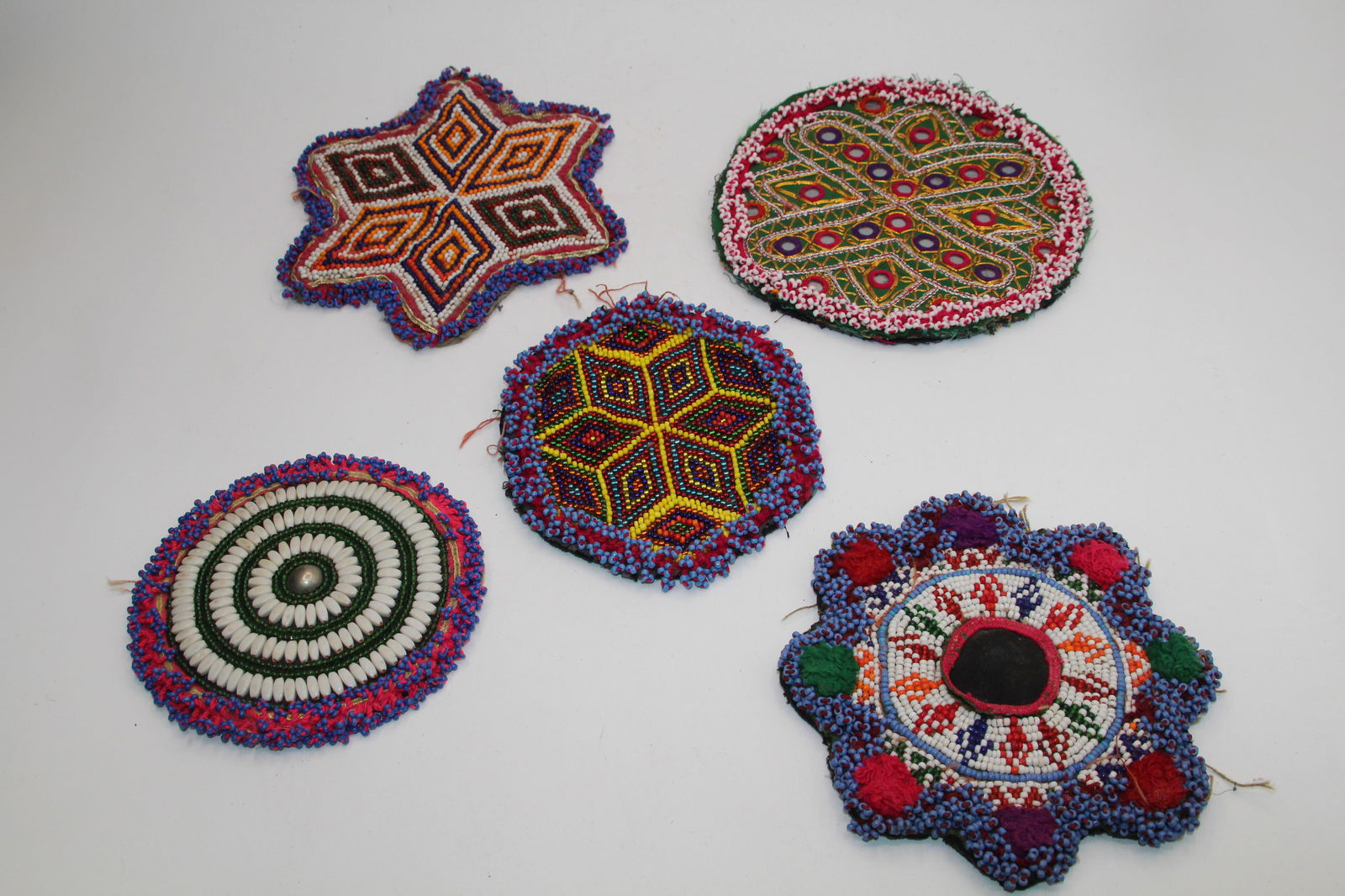 5 Kuchi People Beaded Patches: Largest is approx 7" in diameter. Shipping available