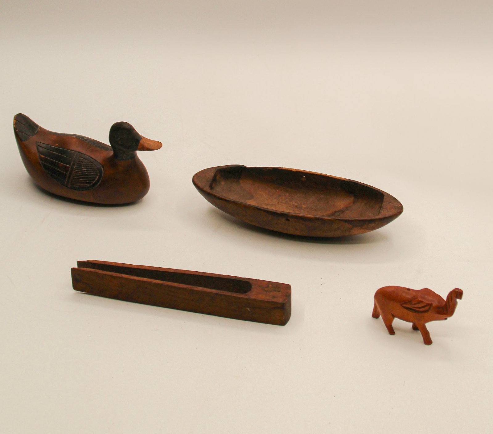 West African Duck Elephant & Canoe: Canoe is approx 1 7/8" x 6 1/8" x 1 1/2" tall. Shipping available
