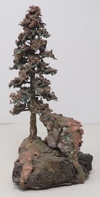 Crystal Brass & Rock Tree Sculpture