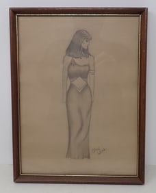 Egyptian Style Drawing Signed Chris Sena