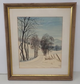 D. Johnson Winter Scene Watercolor