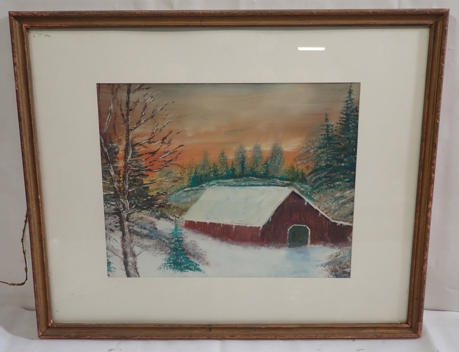 Barn Scene Oil Painting: Approx 17 1/4" x 21 1/8". Shipping available ($30 handling charge, plus postage).