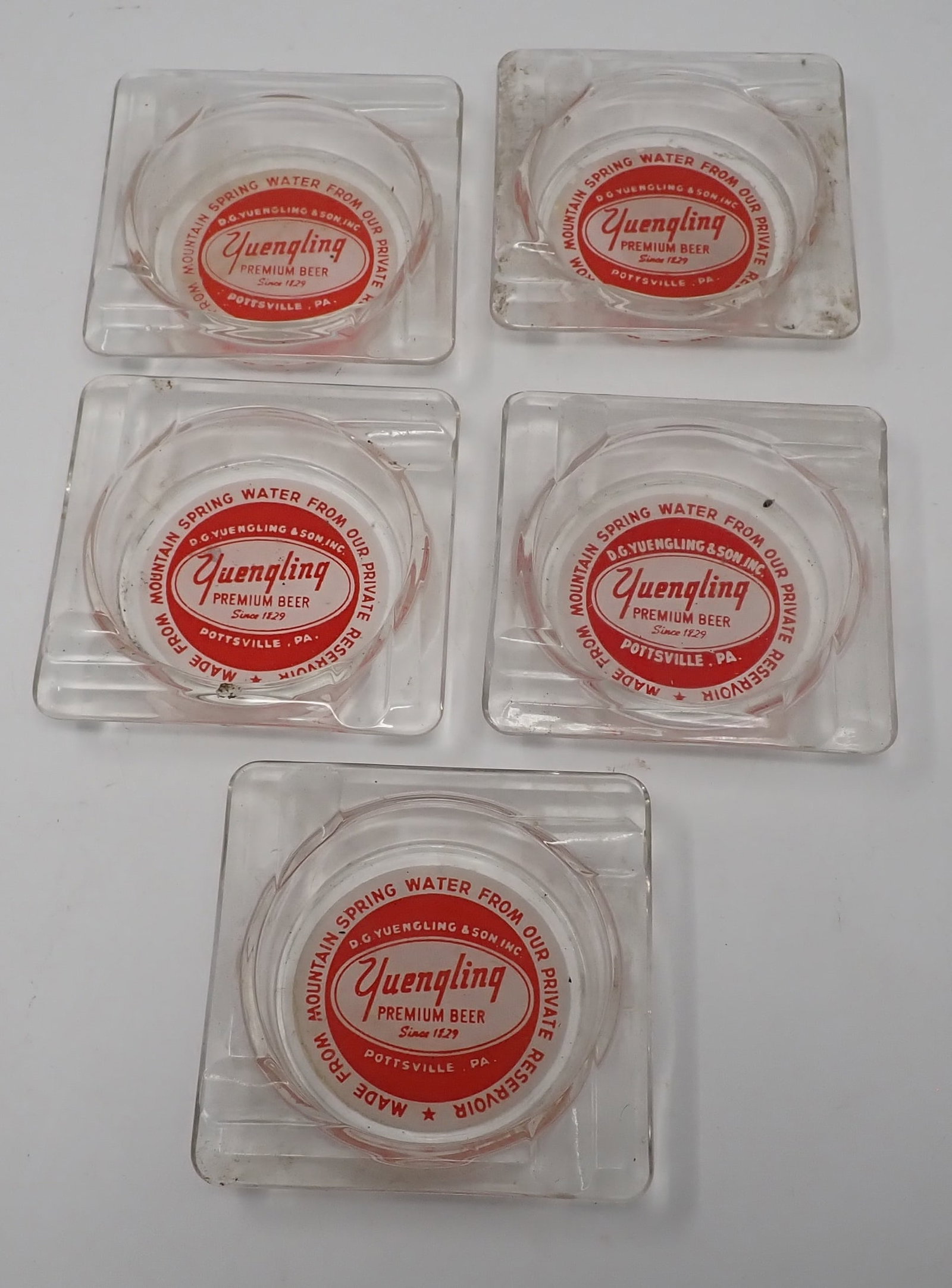5 Yuengling Beer Pottsville Pa Ashtrays: Approx 4 1/4" x 4 1/4". Shipping available