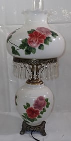 Hurricane Table Lamp w/ Hand Painted Flowers