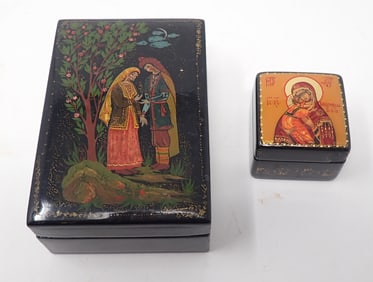 Russian Black Lacquer Trinket Boxes