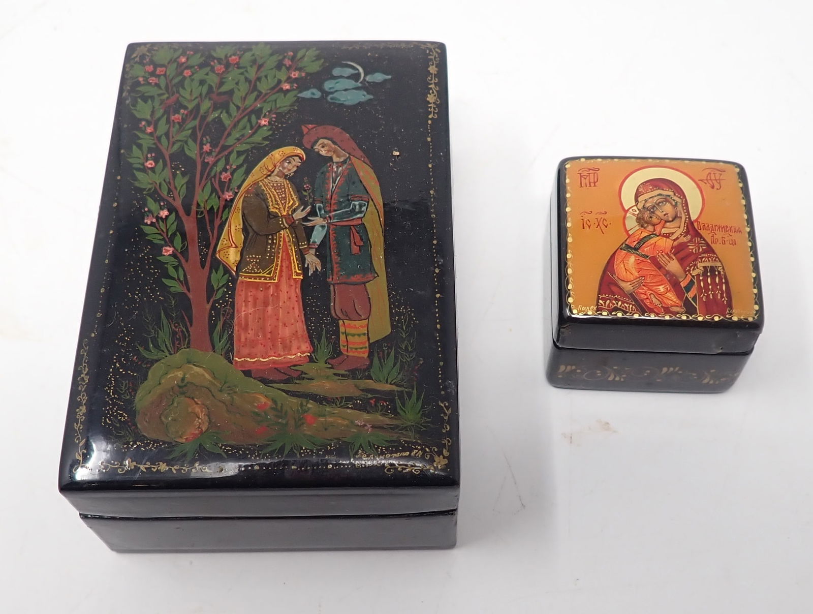 Russian Black Lacquer Trinket Boxes (1 of 4)